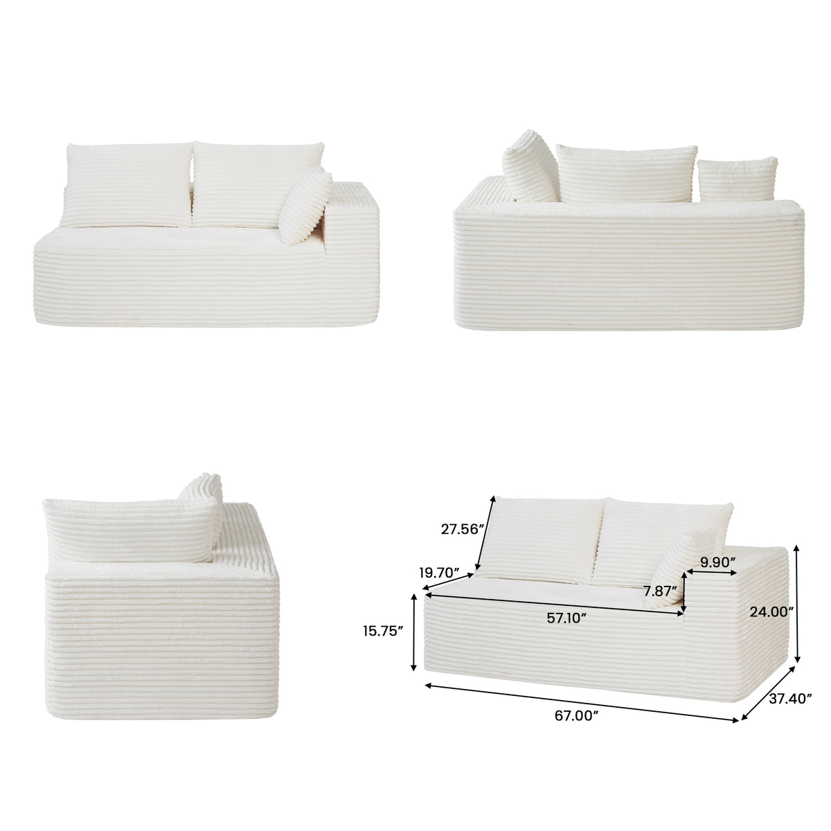 Modern Horizontal-Rib Fabric 4-Seater Sofa – 4-Color Options, Modular Upholstered Sofa for Living Room