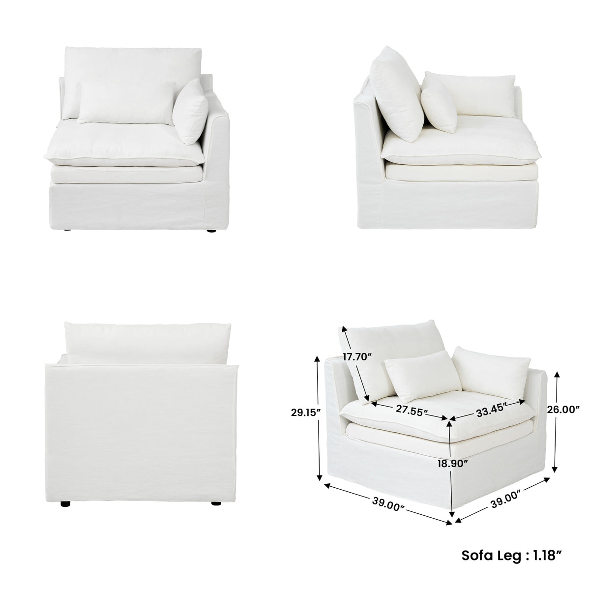 Fully Modular Linen-Look L-Shaped Sectional Sofa with Extra Thick Cushions, Removable Washable Slipcovers Reversible Chaise Couch