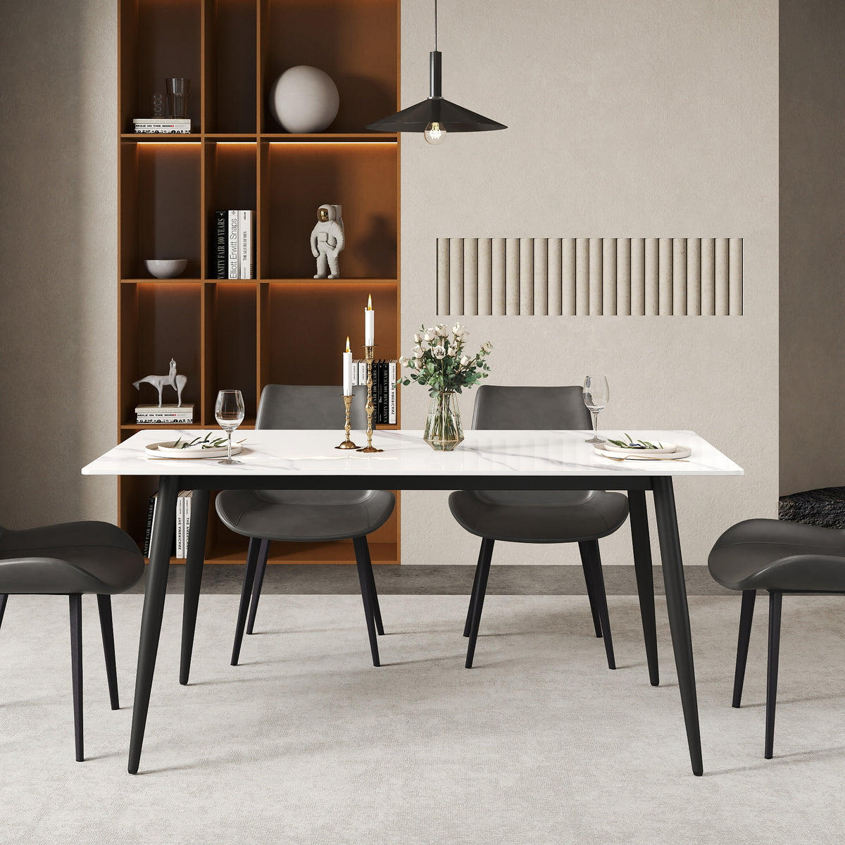 3 Sizes & 3 Colors Rectangular Dining Table – 2-Tone Tapered Metal Legs