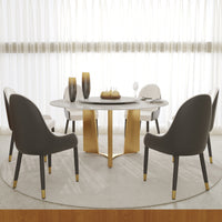 2 Sizes & 3 Colors Round Dining Table – Optional Rotating Lazy Susan, Geometric Gold Metal Pedestal Base