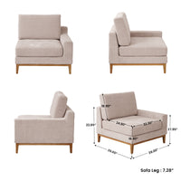 L-Shaped Linen-Look Sectional Sofa with Solid Wood Legs, Modular Chaise Couch for Living Room