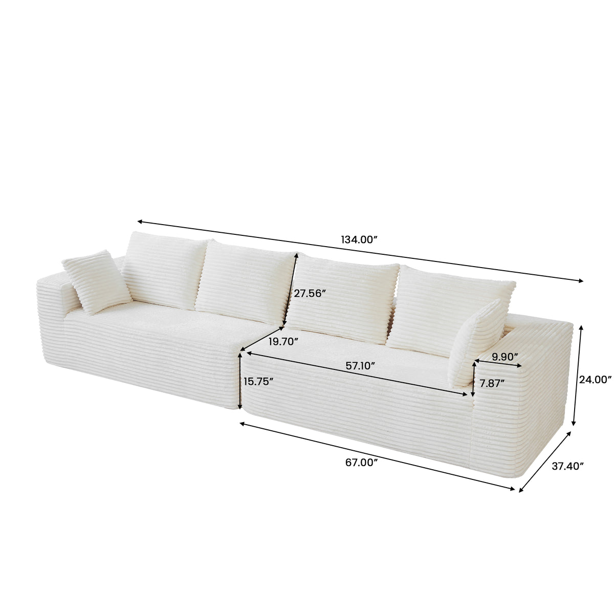 Modern Horizontal-Rib Fabric 4-Seater Sofa – 4-Color Options, Modular Upholstered Sofa for Living Room