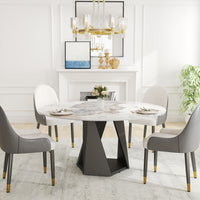3 Color Round Tabletop Dining Table (53/59inch) – Optional Rotating Lazy Susan, 2-Tone Legs (Black/Antique Brass) for Modern Home
