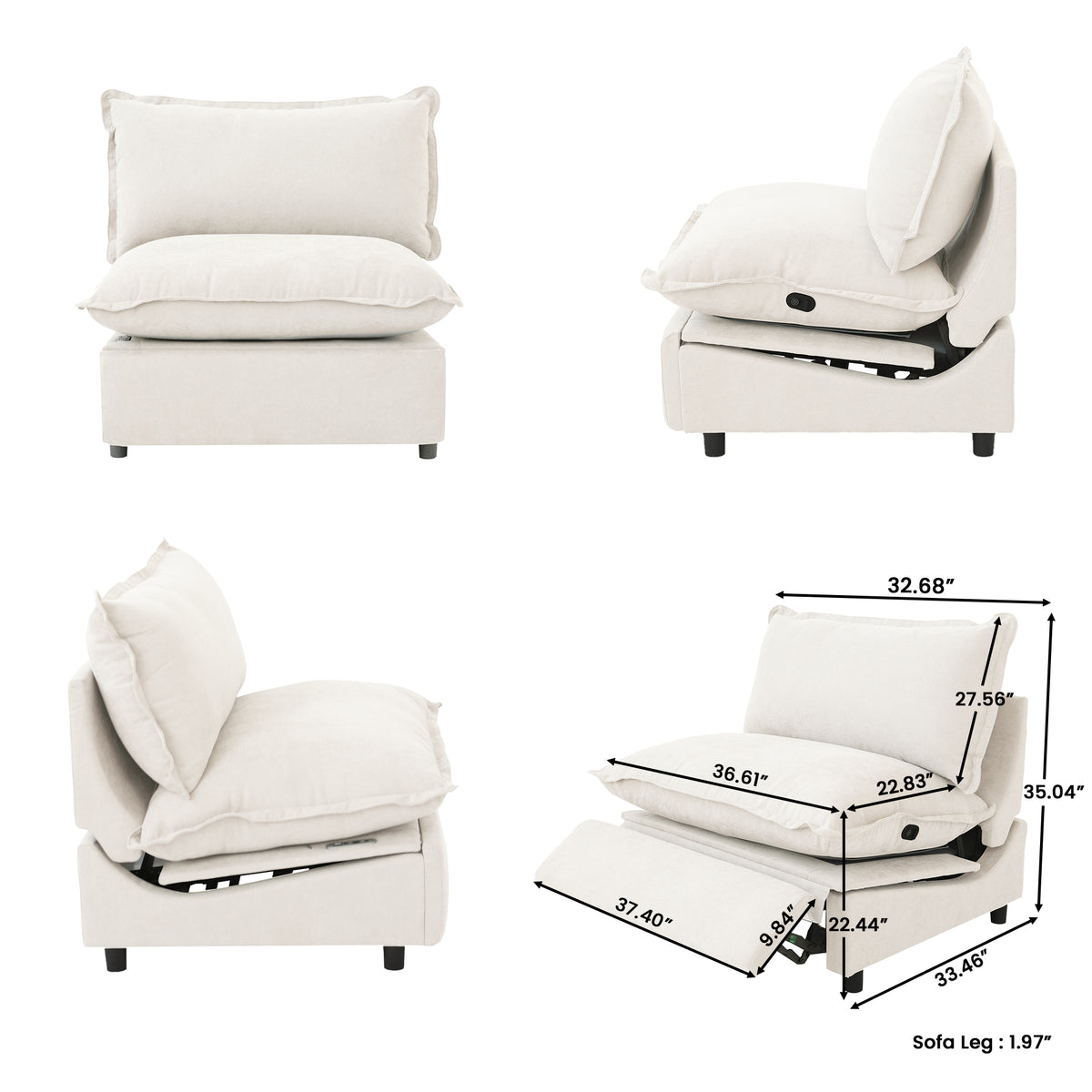 Solid Wood Frame L-Shaped Linen Sectional Sofa with Functional Recliner, Wireless Charging, Zero Gravity Recline & Seat Heating, 3 Color Options