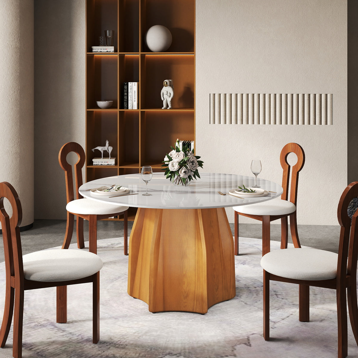2 Sizes, 3 Tabletop Colors & 2 Leg Colors Round Dining Table – Optional Rotating Lazy Susan