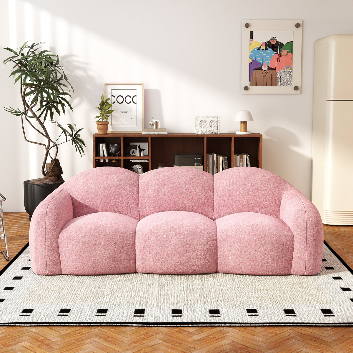 Double Armrest Cloud Sofa, Compressed Pure Sponge Teddy Velvet Couch, 4 Color Options Plush Upholstered Sofa for Living Room