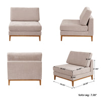 L-Shaped Linen-Look Sectional Sofa with Solid Wood Legs, Modular Chaise Couch for Living Room