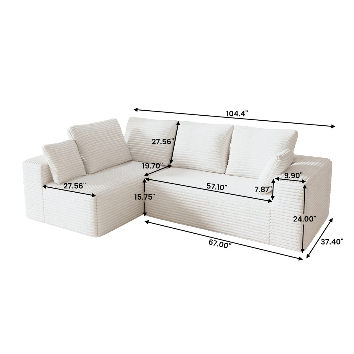 Modern Horizontal-Rib Fabric 4-Seater Sofa – 4-Color Options, Modular Upholstered Sofa for Living Room