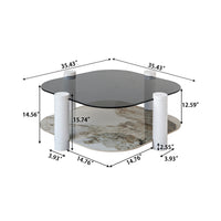 Two-Tier Coffee Table with Glass & Artificial Marble Tops, 2 Color Options (Bronze/White)