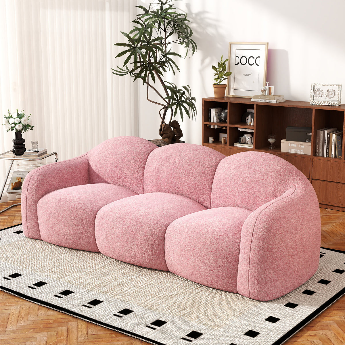Double Armrest Cloud Sofa, Compressed Pure Sponge Teddy Velvet Couch, 4 Color Options Plush Upholstered Sofa for Living Room