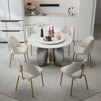 Mirrored Base Round Dining Table – 2 Color/Size Marble Tabletop Options, Optional Lazy Susan
