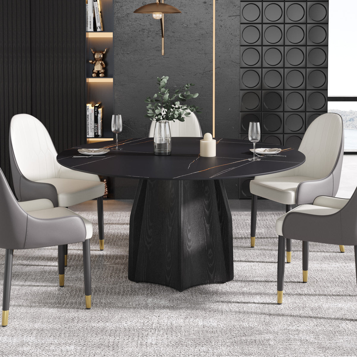 2 Sizes, 3 Tabletop Colors & 2 Leg Colors Round Dining Table – Optional Rotating Lazy Susan