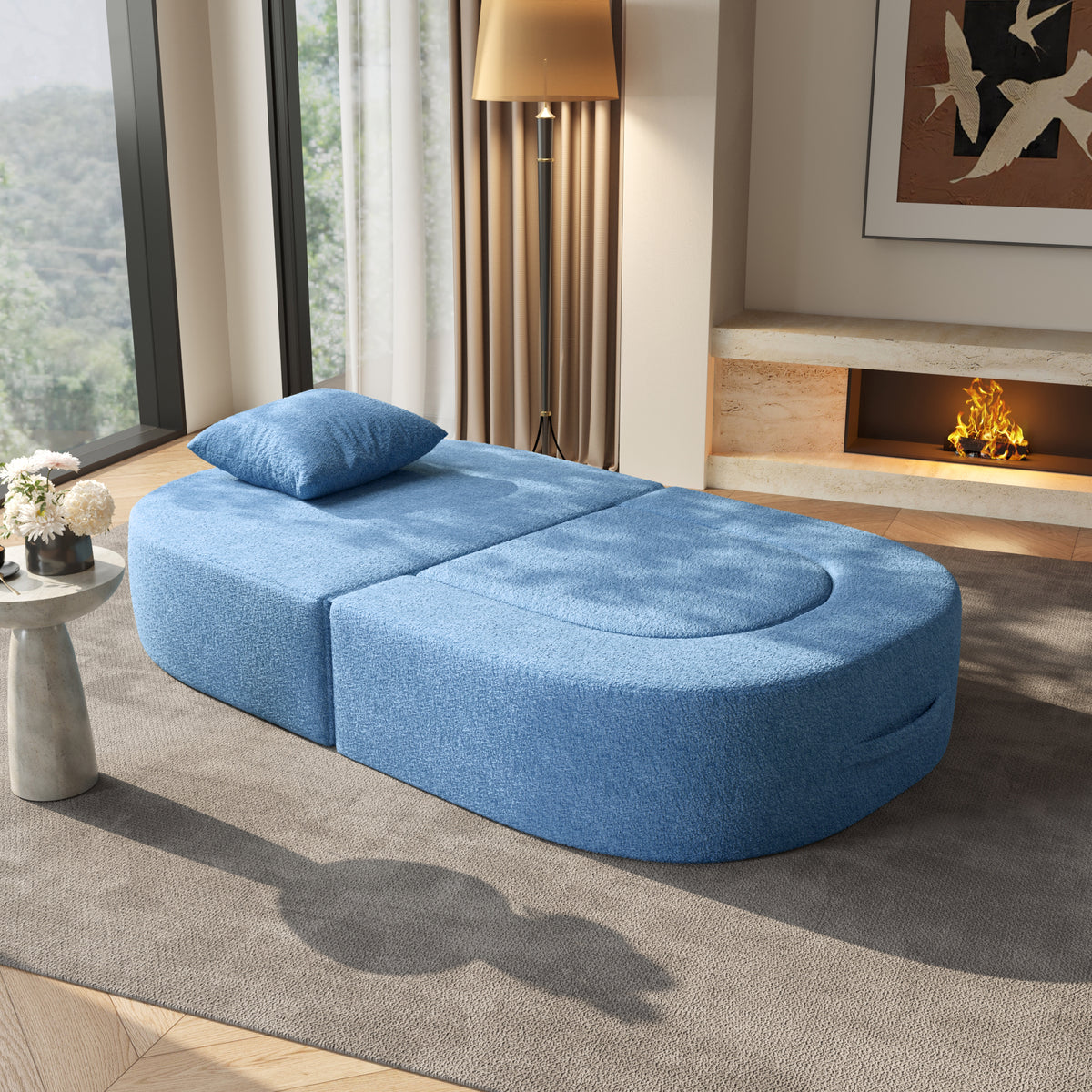 Foldable Sofa Bed, Compressed Pure Sponge Teddy Velvet Floor Couch, 4 Color Options Multi-Functional Sleeper Chair for Living Room Bedroom
