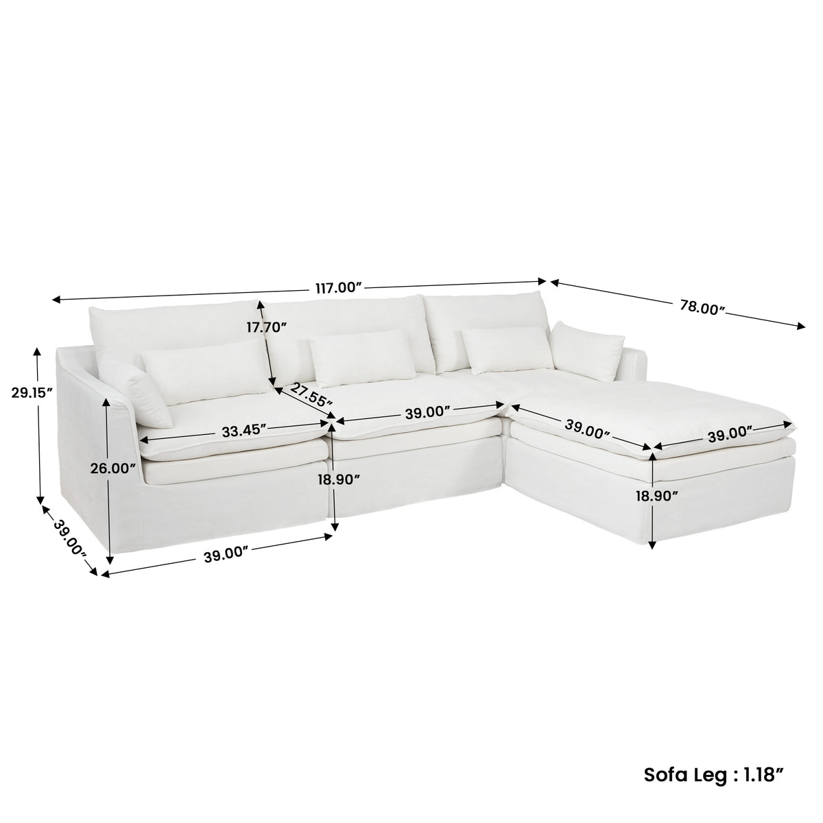 Fully Modular Linen-Look L-Shaped Sectional Sofa with Extra Thick Cushions, Removable Washable Slipcovers Reversible Chaise Couch