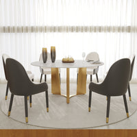 2 Sizes & 3 Colors Round Dining Table – Optional Rotating Lazy Susan, Geometric Gold Metal Pedestal Base