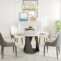3 Color Round Tabletop Dining Table (53/59inch) – Optional Rotating Lazy Susan, 2-Tone Legs (Black/Antique Brass) for Modern Home