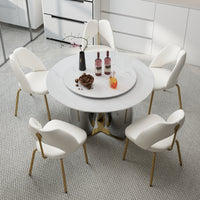 Mirrored Base Round Dining Table – 2 Color/Size Marble Tabletop Options, Optional Lazy Susan