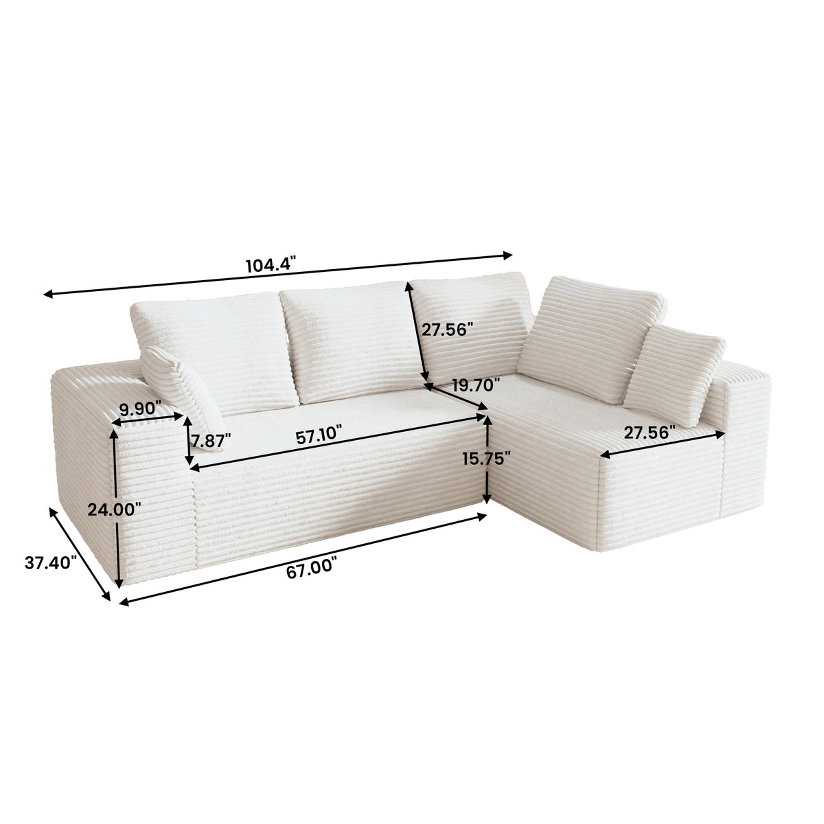 Modern Horizontal-Rib Fabric 4-Seater Sofa – 4-Color Options, Modular Upholstered Sofa for Living Room