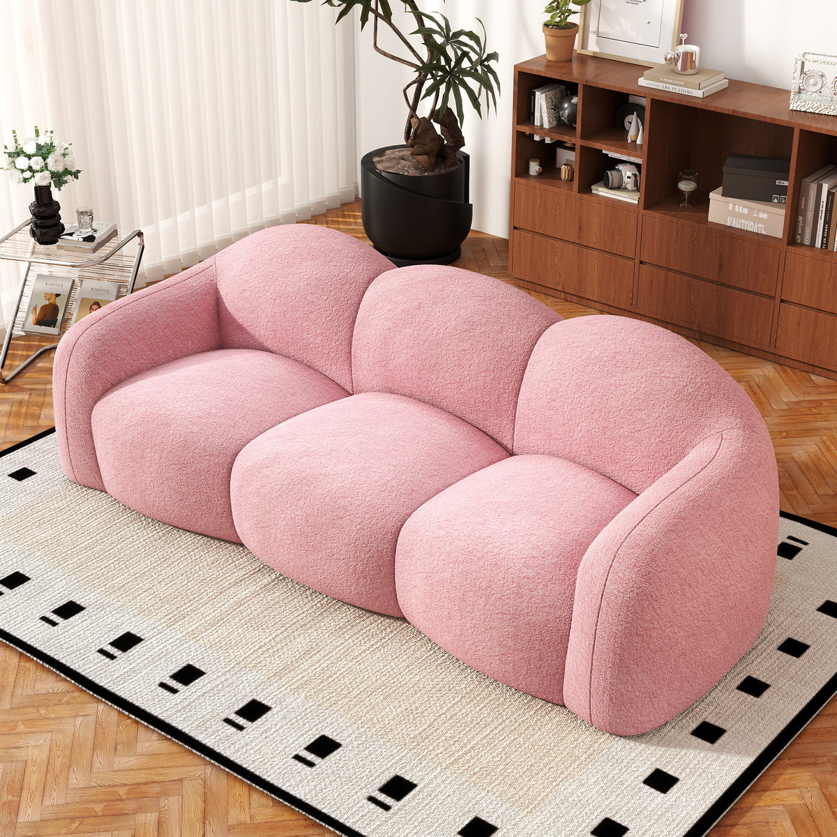 Double Armrest Cloud Sofa, Compressed Pure Sponge Teddy Velvet Couch, 4 Color Options Plush Upholstered Sofa for Living Room