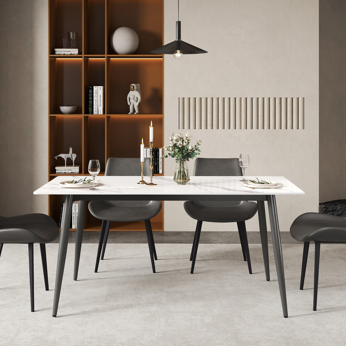 3 Sizes & 3 Colors Rectangular Dining Table – 2-Tone Tapered Metal Legs