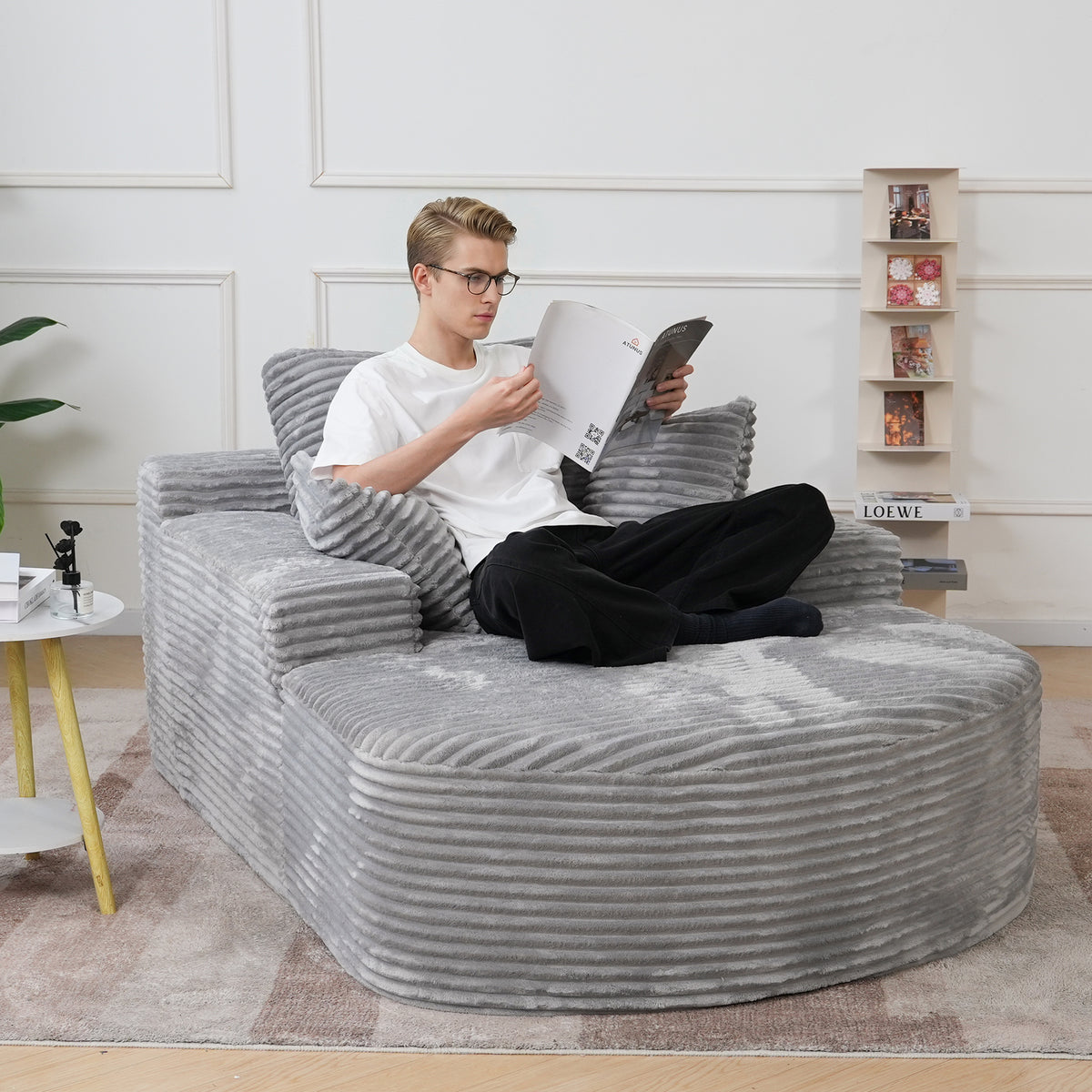 Double Armrest Chaise Lounge Lazy Sofa, Compressed Full Sponge Single Couch, 4 Color Options Corduroy Accent Chair
