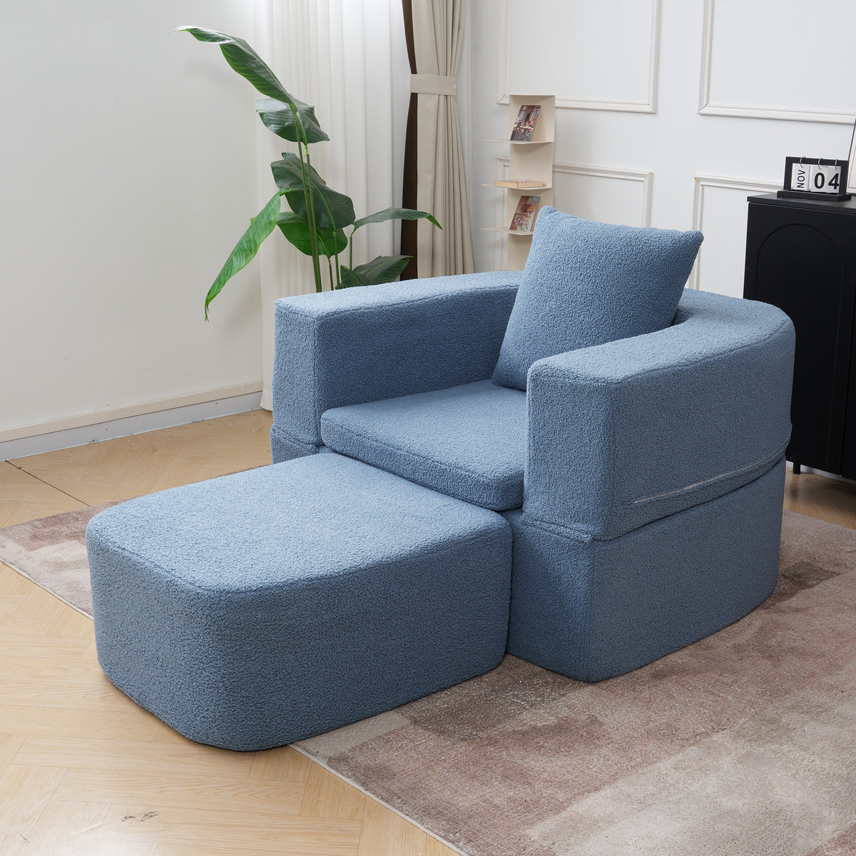 Foldable Sofa Bed, Compressed Pure Sponge Teddy Velvet Floor Couch, 4 Color Options Multi-Functional Sleeper Chair for Living Room Bedroom