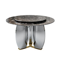 Mirrored Base Round Dining Table – 2 Color/Size Marble Tabletop Options, Optional Lazy Susan