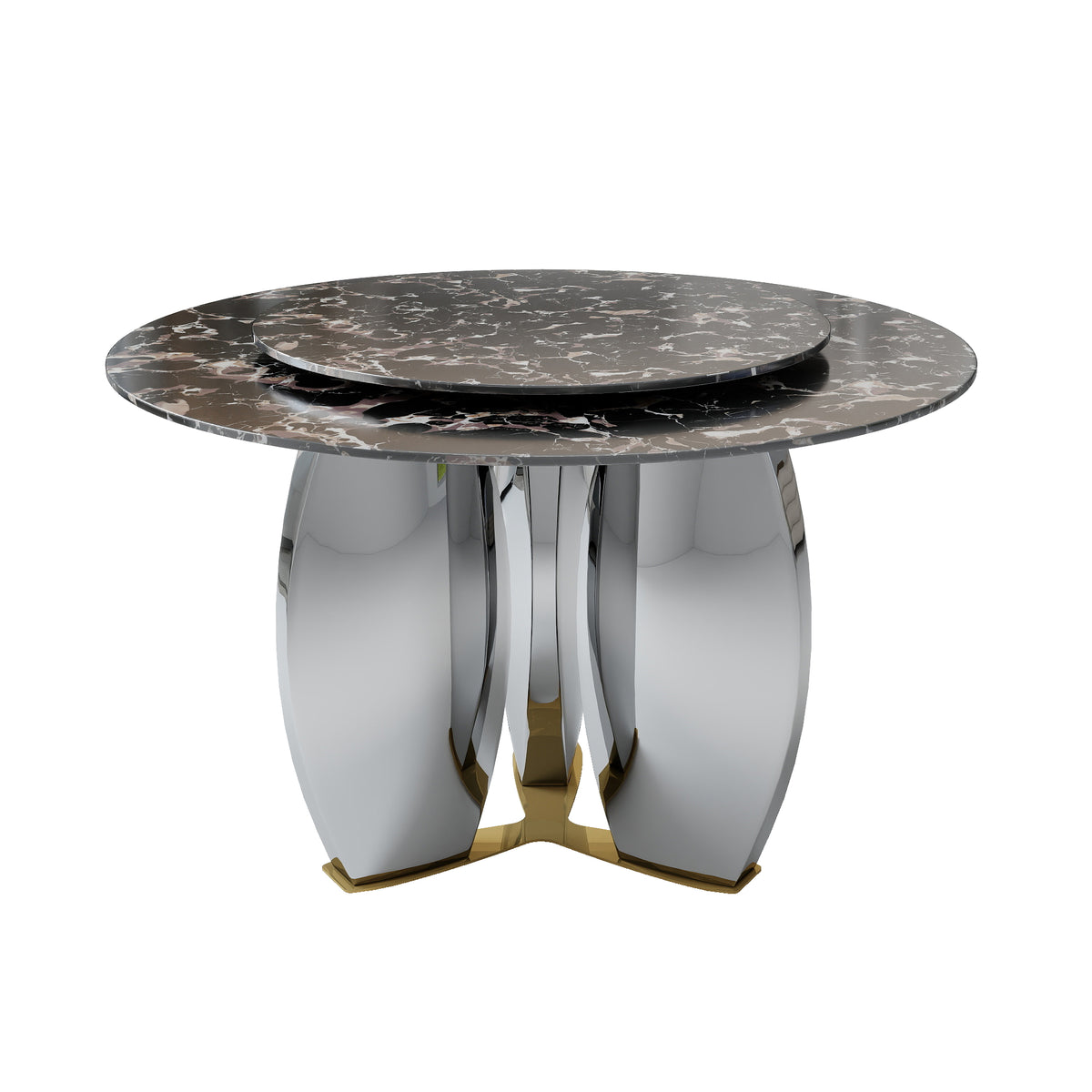 Mirrored Base Round Dining Table – 2 Color/Size Marble Tabletop Options, Optional Lazy Susan