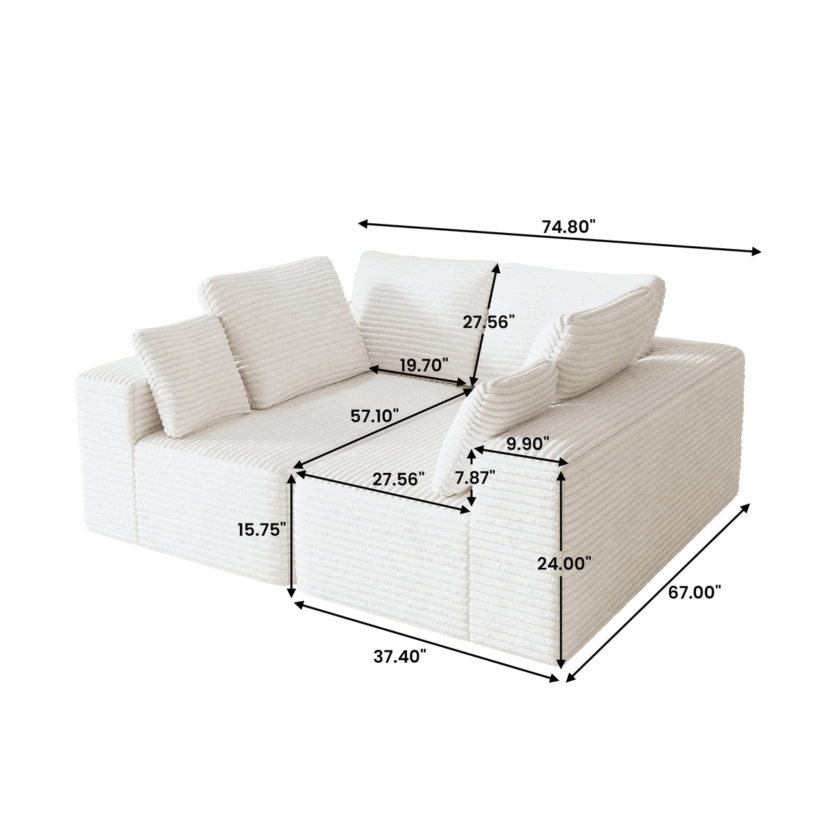 Modern Horizontal-Rib Fabric 4-Seater Sofa – 4-Color Options, Modular Upholstered Sofa for Living Room