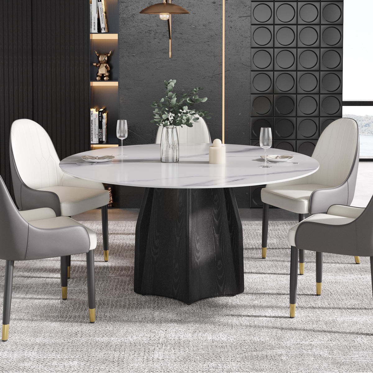 2 Sizes, 3 Tabletop Colors & 2 Leg Colors Round Dining Table – Optional Rotating Lazy Susan
