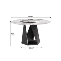 3 Color Round Tabletop Dining Table (53/59inch) – Optional Rotating Lazy Susan, 2-Tone Legs (Black/Antique Brass) for Modern Home