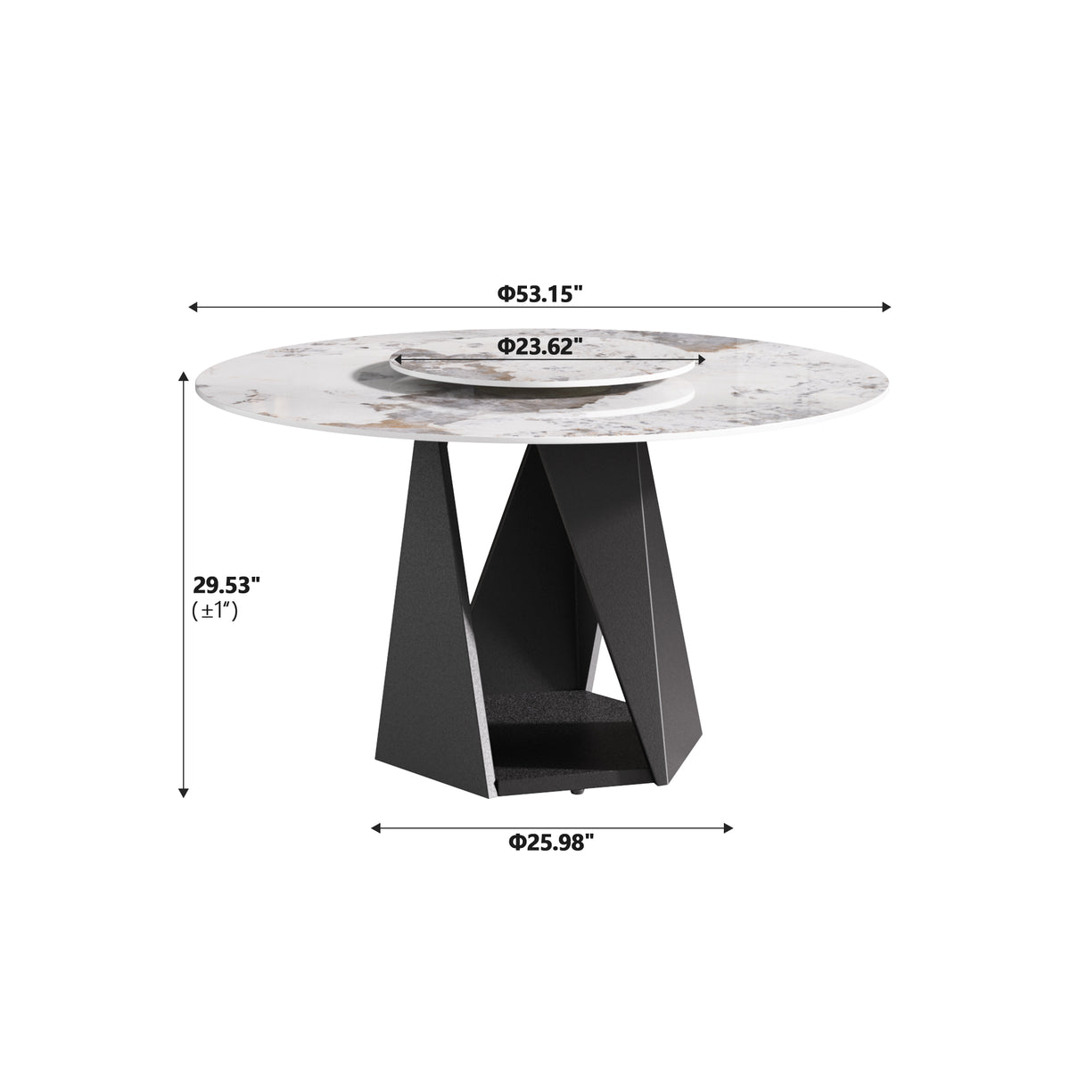 3 Color Round Tabletop Dining Table (53/59inch) – Optional Rotating Lazy Susan, 2-Tone Legs (Black/Antique Brass) for Modern Home
