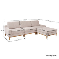 L-Shaped Linen-Look Sectional Sofa with Solid Wood Legs, Modular Chaise Couch for Living Room