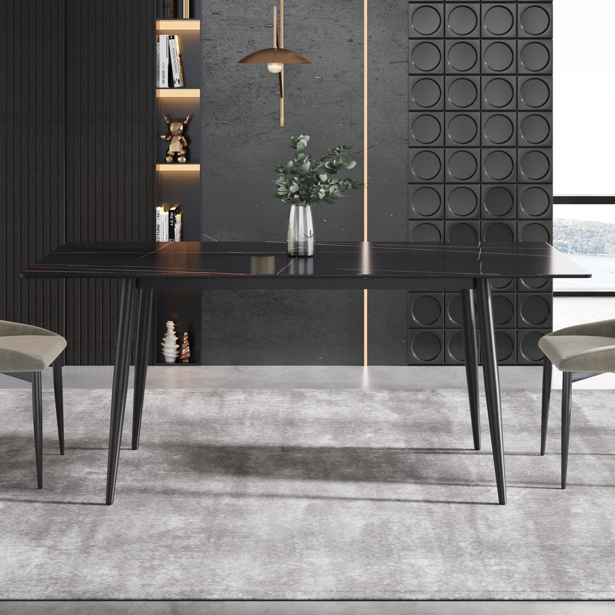 3 Sizes & 3 Colors Rectangular Dining Table – 2-Tone Tapered Metal Legs