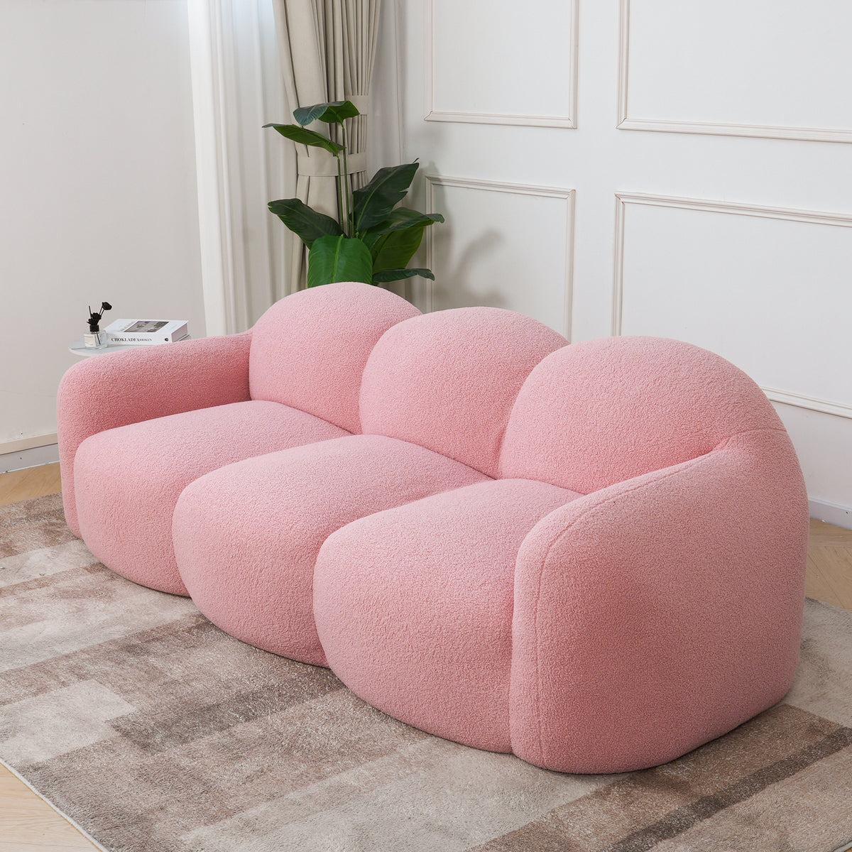 Double Armrest Cloud Sofa, Compressed Pure Sponge Teddy Velvet Couch, 4 Color Options Plush Upholstered Sofa for Living Room