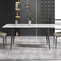 3 Sizes & 3 Colors Rectangular Dining Table – 2-Tone Tapered Metal Legs