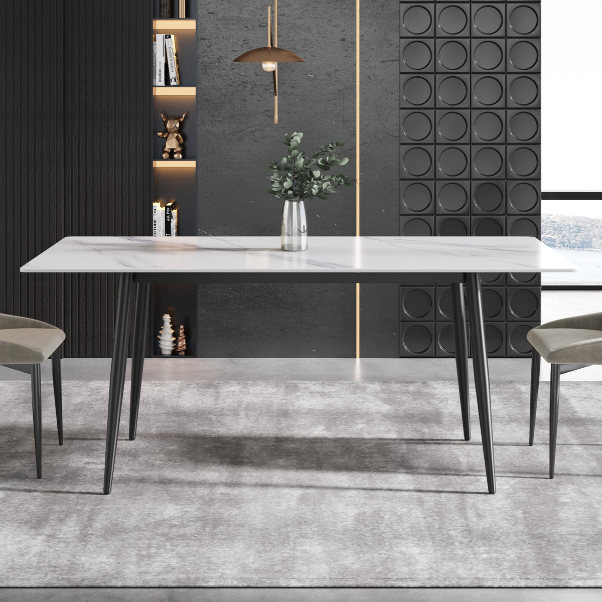 3 Sizes & 3 Colors Rectangular Dining Table – 2-Tone Tapered Metal Legs