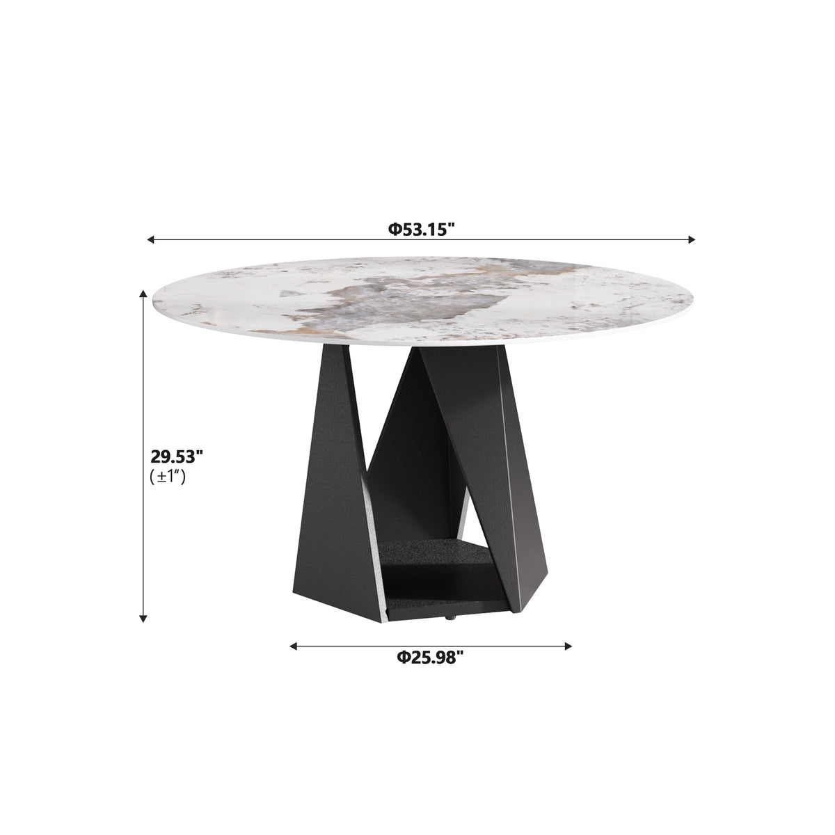 3 Color Round Tabletop Dining Table (53/59inch) – Optional Rotating Lazy Susan, 2-Tone Legs (Black/Antique Brass) for Modern Home