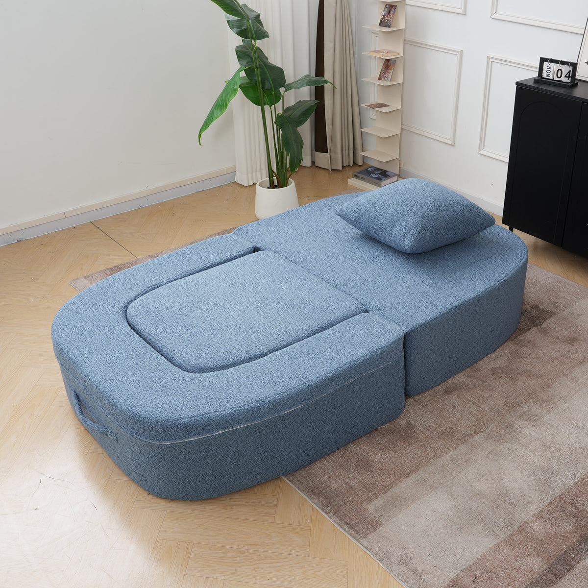 Foldable Sofa Bed, Compressed Pure Sponge Teddy Velvet Floor Couch, 4 Color Options Multi-Functional Sleeper Chair for Living Room Bedroom