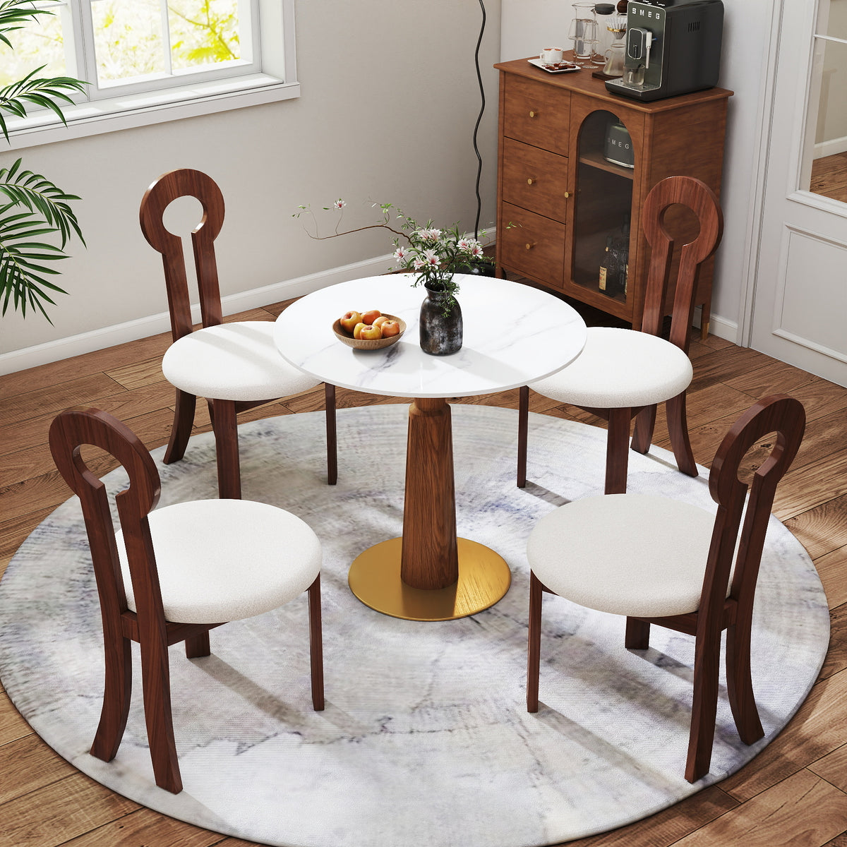 Solid Wood Conversation Table – Multi-Shape & Material Options + Column Base, Light Retro Leisure Table
