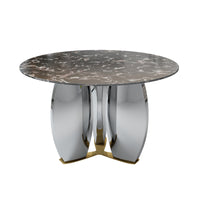 Mirrored Base Round Dining Table – 2 Color/Size Marble Tabletop Options, Optional Lazy Susan