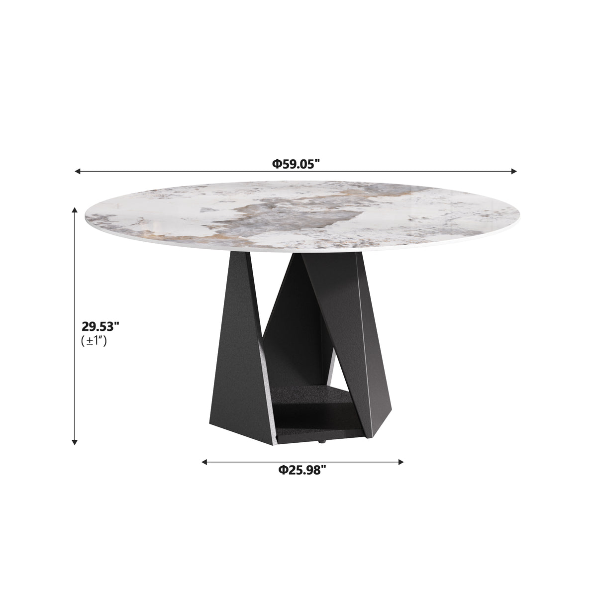 3 Color Round Tabletop Dining Table (53/59inch) – Optional Rotating Lazy Susan, 2-Tone Legs (Black/Antique Brass) for Modern Home