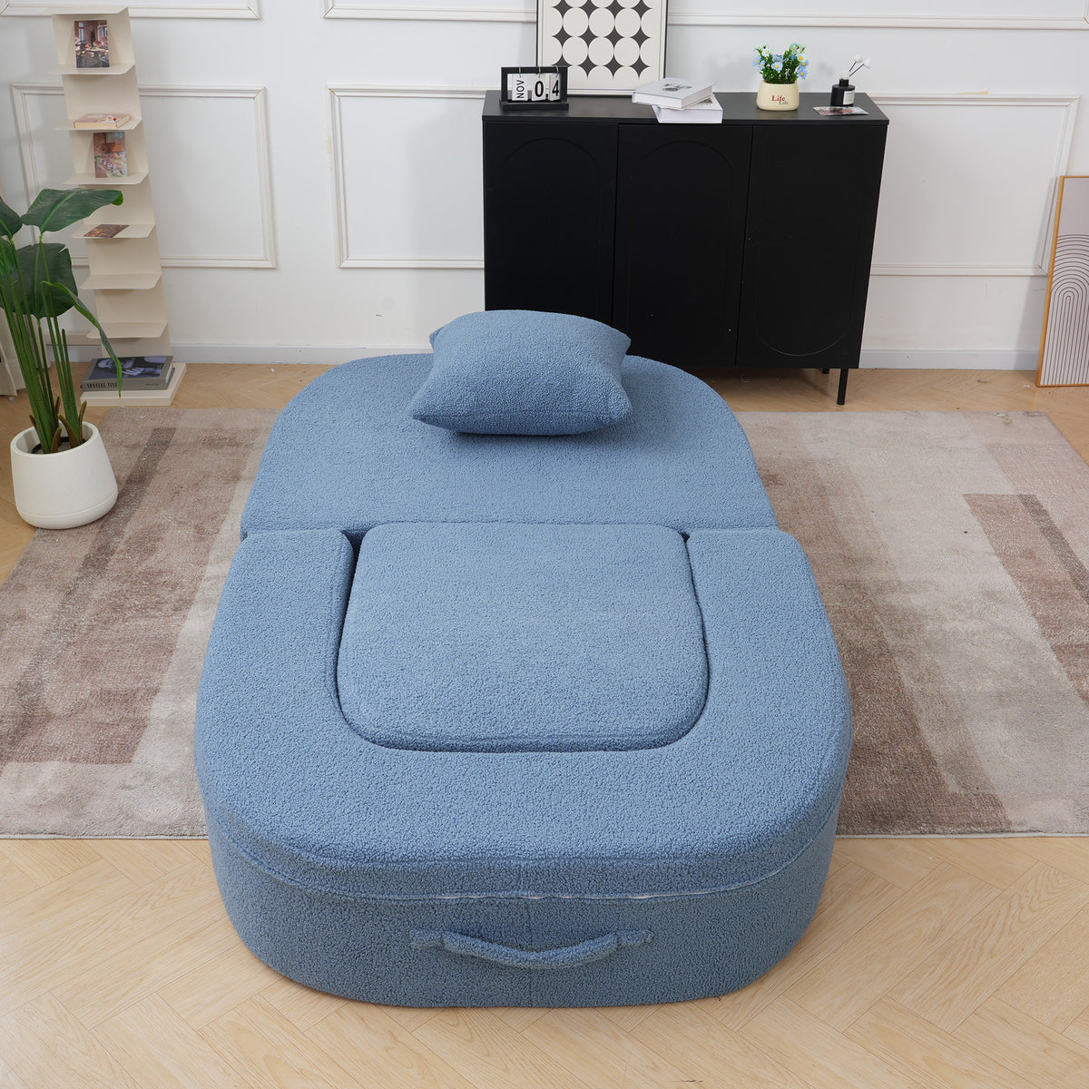 Foldable Sofa Bed, Compressed Pure Sponge Teddy Velvet Floor Couch, 4 Color Options Multi-Functional Sleeper Chair for Living Room Bedroom