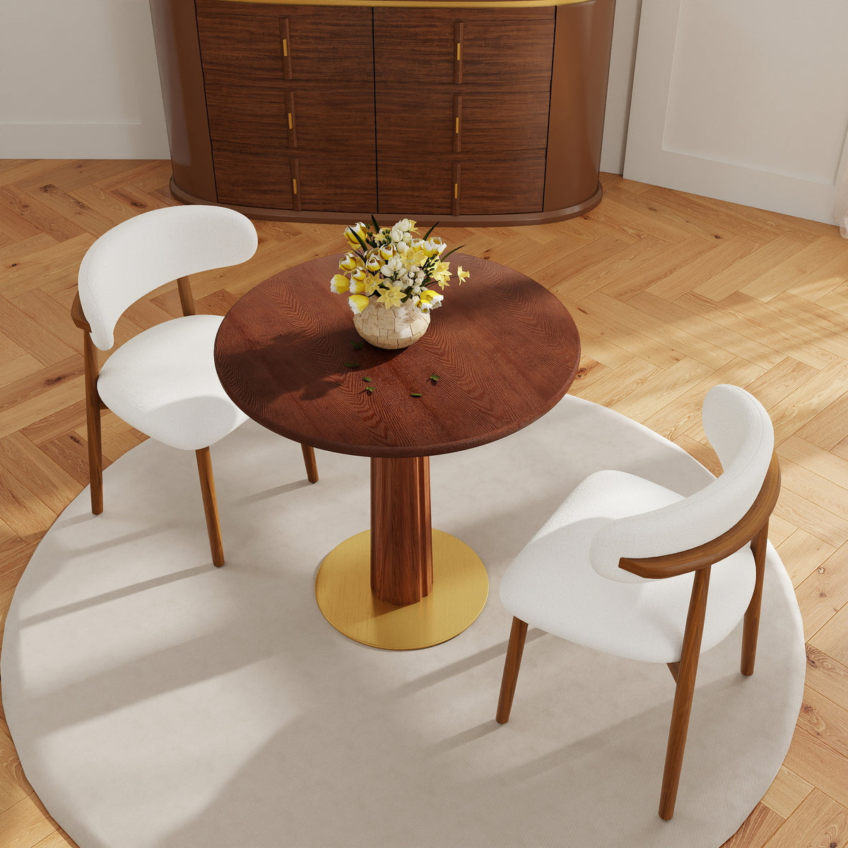 Light Luxury Conversation Table – Multi-Shape & Material Options + Column-Pattern Solid Wood Leg, Light Retro Leisure Table