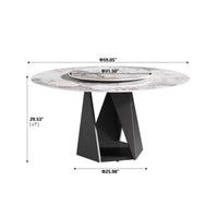 3 Color Round Tabletop Dining Table (53/59inch) – Optional Rotating Lazy Susan, 2-Tone Legs (Black/Antique Brass) for Modern Home