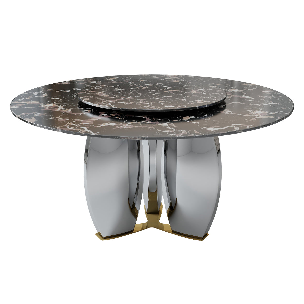Mirrored Base Round Dining Table – 2 Color/Size Marble Tabletop Options, Optional Lazy Susan