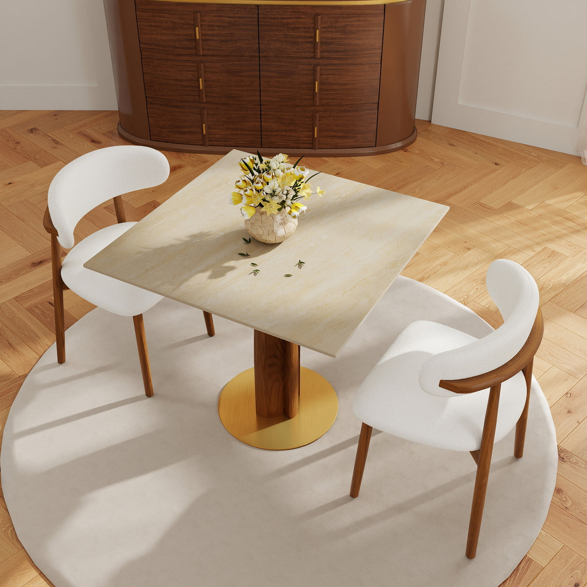 Light Luxury Conversation Table – Multi-Shape & Material Options + Multi-Column Solid Wood Leg, Retro Luxury Leisure Table