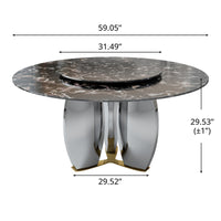 Mirrored Base Round Dining Table – 2 Color/Size Marble Tabletop Options, Optional Lazy Susan