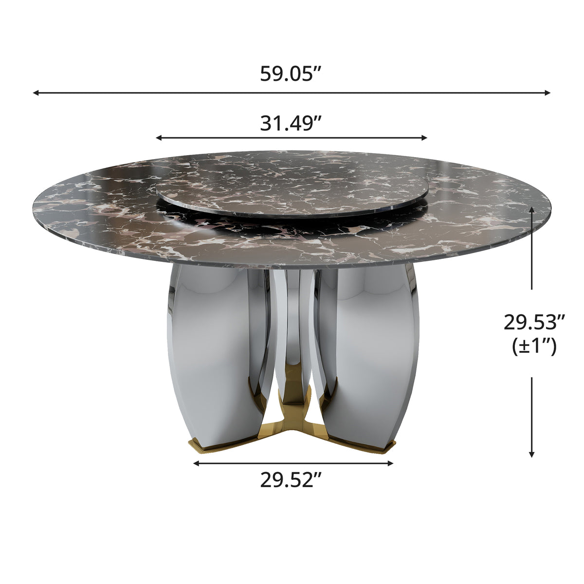 Mirrored Base Round Dining Table – 2 Color/Size Marble Tabletop Options, Optional Lazy Susan