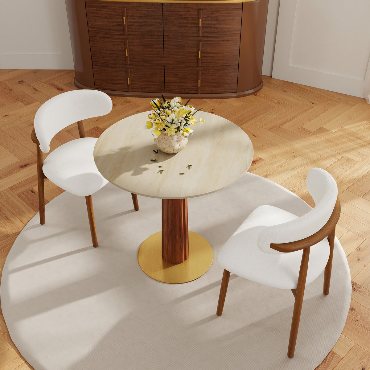 Light Luxury Conversation Table – Multi-Shape & Material Options + Column-Pattern Solid Wood Leg, Light Retro Leisure Table